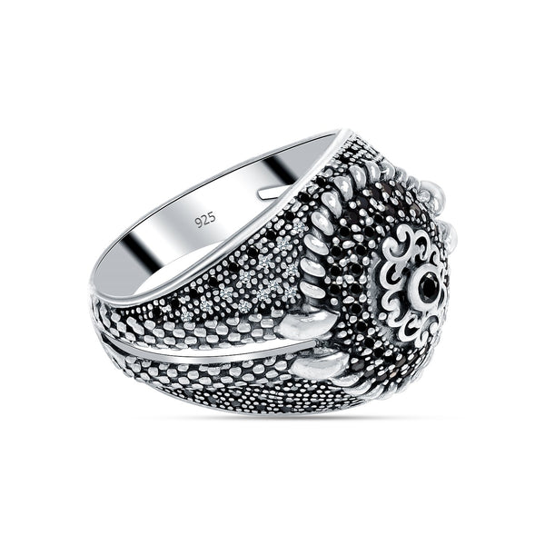925 Sterling Silver Vintage Handmade CZ Stone Studded Ring with Black Zircon stone For Men