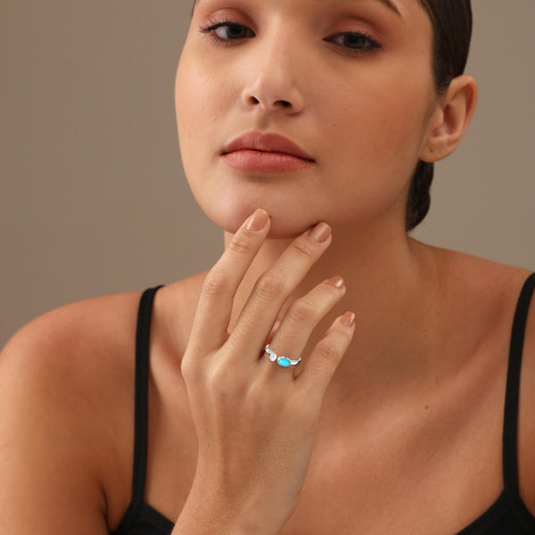 925 Sterling Silver Tibetan Turquoise Stone Open Adjustable Handmade Gemstone Finger Rings for Women