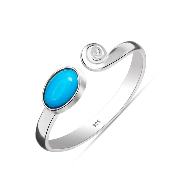 925 Sterling Silver Tibetan Turquoise Stone Open Adjustable Handmade Gemstone Finger Rings for Women