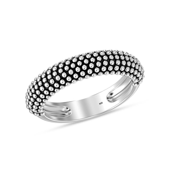 925 Sterling Silver Caviar Beads Antique Finish Finger Ring for Women