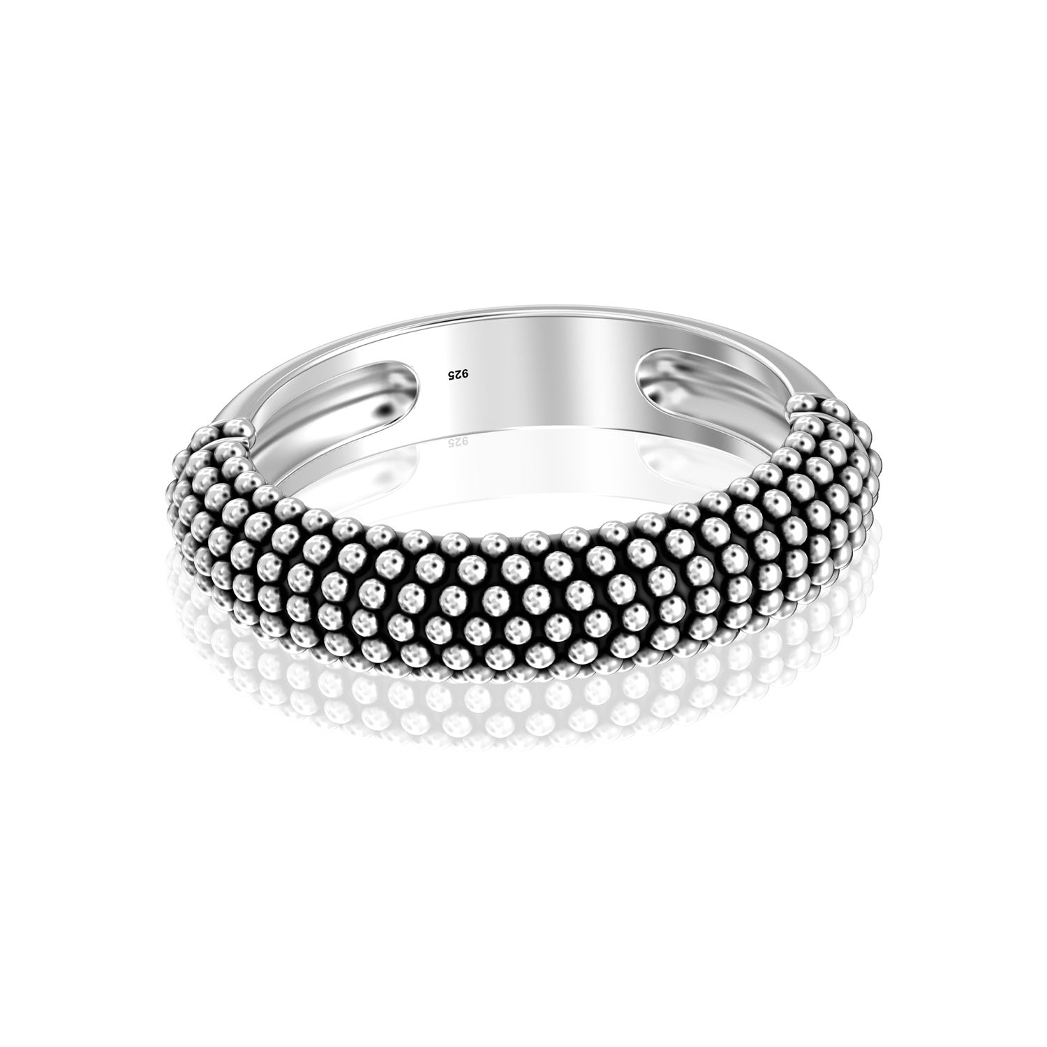 925 Sterling Silver Caviar Beads Antique Finish Finger Ring for Women