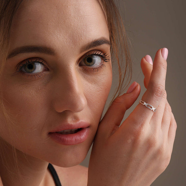 925 Sterling Silver Link Chain Band Ring for Women