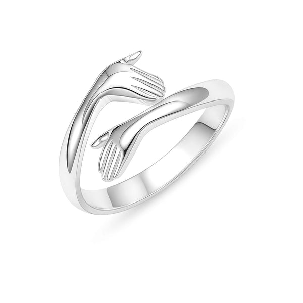 925 Sterling Silver Hugging Hands Open Couple Hugs Finger Ring For Women