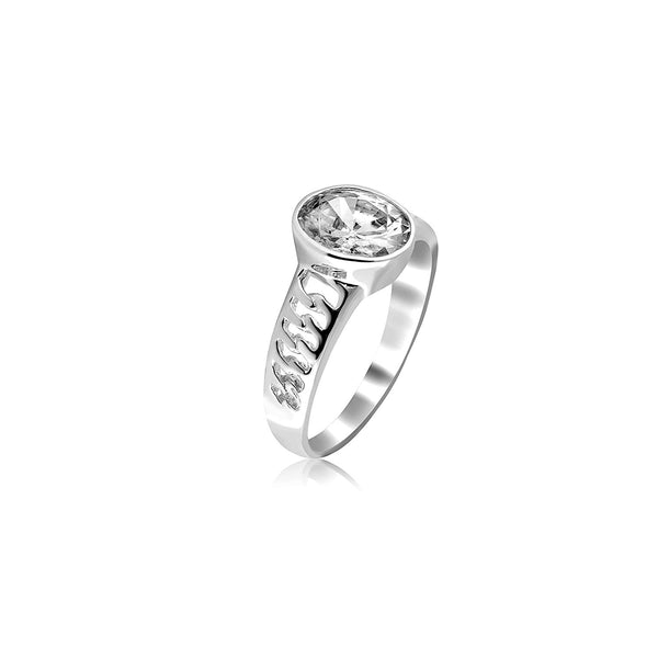 925 Sterling Silver White Zircon Stone Classic Finger Ring for Men and Boys