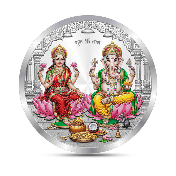 Decorative plate with images of a woman and a child on lotus flowers, surrounded by decorative elements.