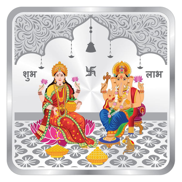 BIS Hallmarked Laxmi & Ganesh Ji Silver Square Coin 999 Pure