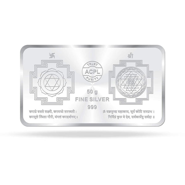 BIS Hallmarked Laxmi Ganesh Colorful 50Gm Silver Bar 999 Purity