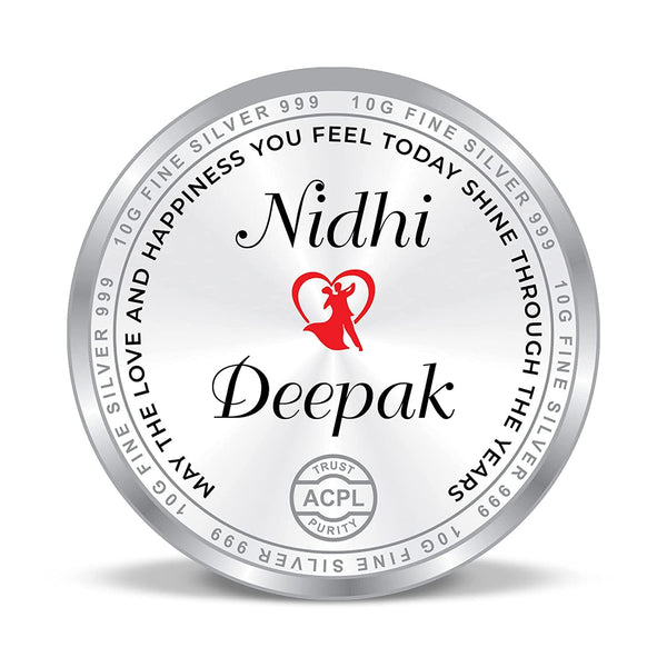 BIS Hallmarked Newly Married Personalised Silver Coin 999 Purity