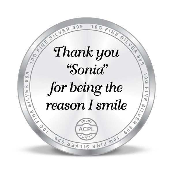 BIS Hallmarked Personalised Thank You 999 Pure Silver Coin
