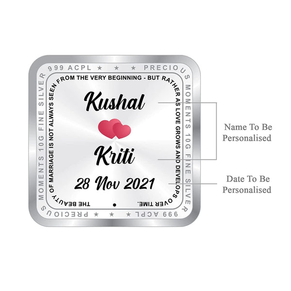 BIS Hallmarked Personalised Silver Square Coin Newly Married 999 Pure