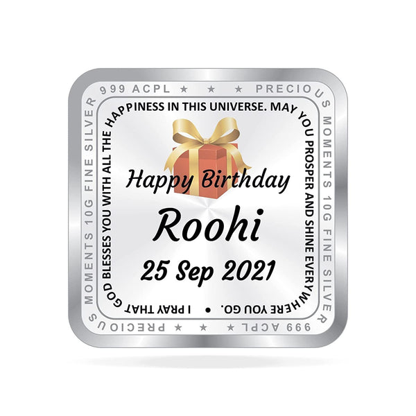 BIS Hallmarked Personalised Happy Birthday Silver Square Coin 999 Purity