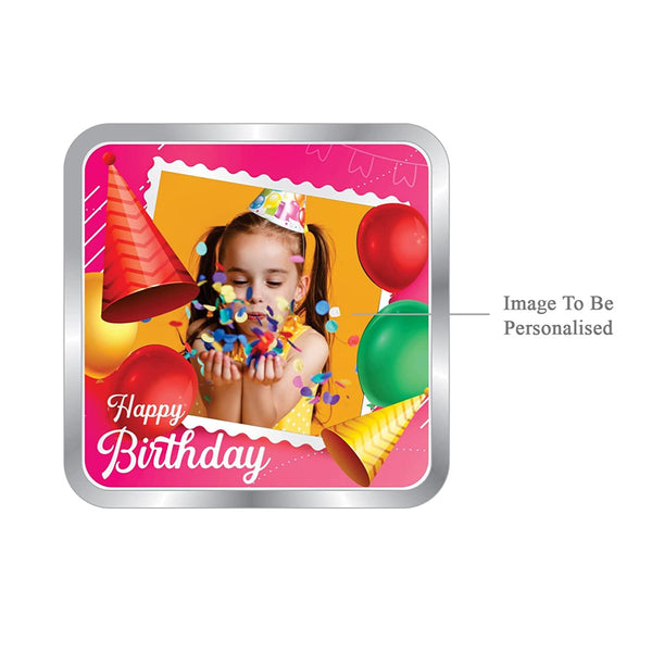 BIS Hallmarked Happy Birthday Personalised Silver Square Coin 999 Pure