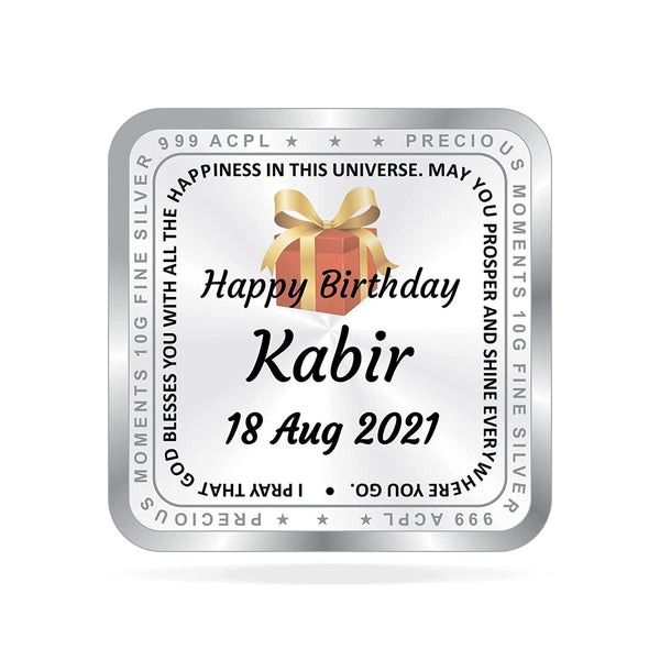 BIS Hallmarked Personalised Happy Birthday Gifting Silver Square Coin (999 Purity)