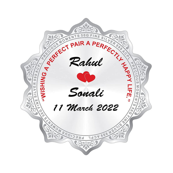 BIS Hallmarked Personalised Silver Coin Wedding Anniversary Gift for Couple Flower Shape 999 Pure