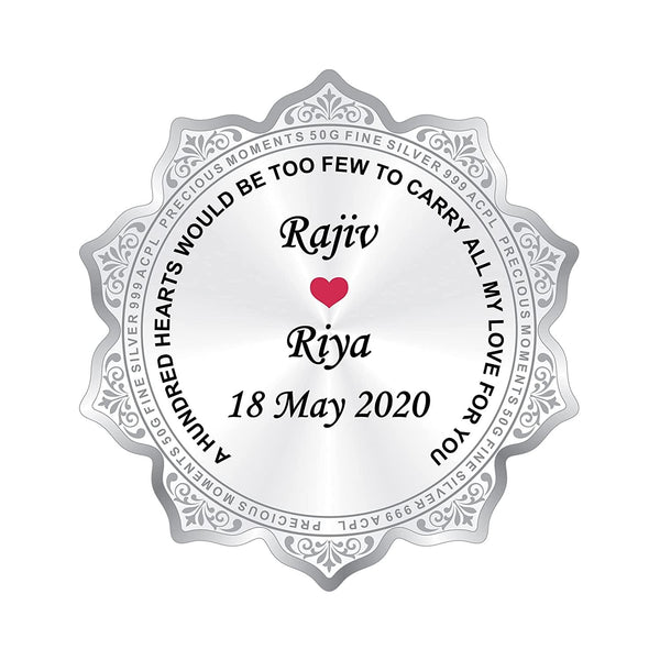 BIS Hallmarked Personalised Silver Coin Wedding Anniversary Gift for Couple Flower Shape 999 Pure