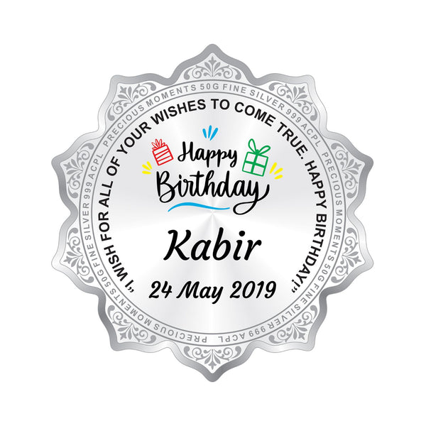 BIS Hallmarked Silver Coin Personalised Birthday Gift Flower Shape 999 Pure