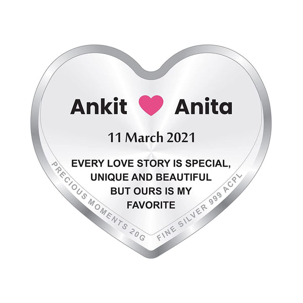 Hallmarked Personalised Newly Married Heart Silver Coin 999 Pure