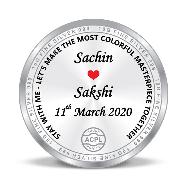 BIS Hallmarked Personalised Newly Married 999 Pure Silver Coin