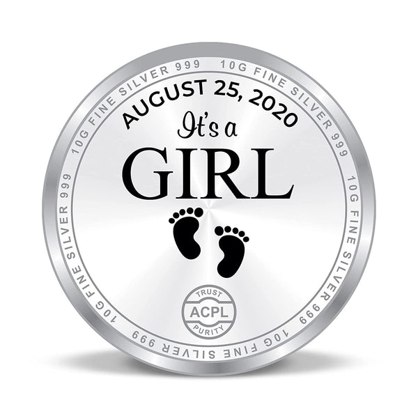 BIS Hallmarked Personalised New-Born Baby Girl 999 Pure Silver Coin