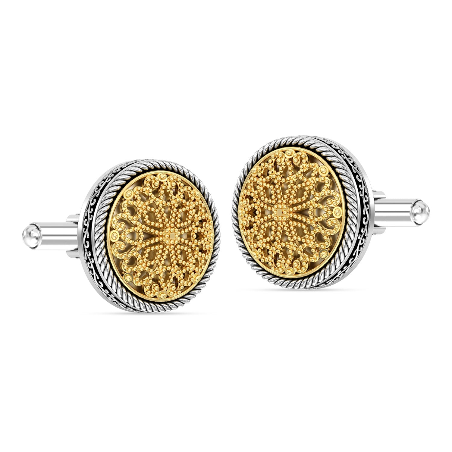 925 Sterling Silver 14K Gold-Plated Two-Tone Vintage Flower Pattern Cufflinks For Man