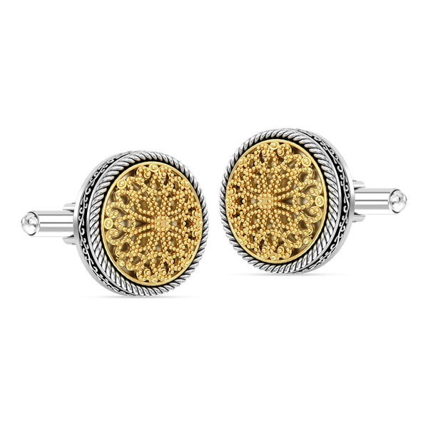 925 Sterling Silver 14K Gold-Plated Two-Tone Vintage Flower Pattern Cufflinks For Man