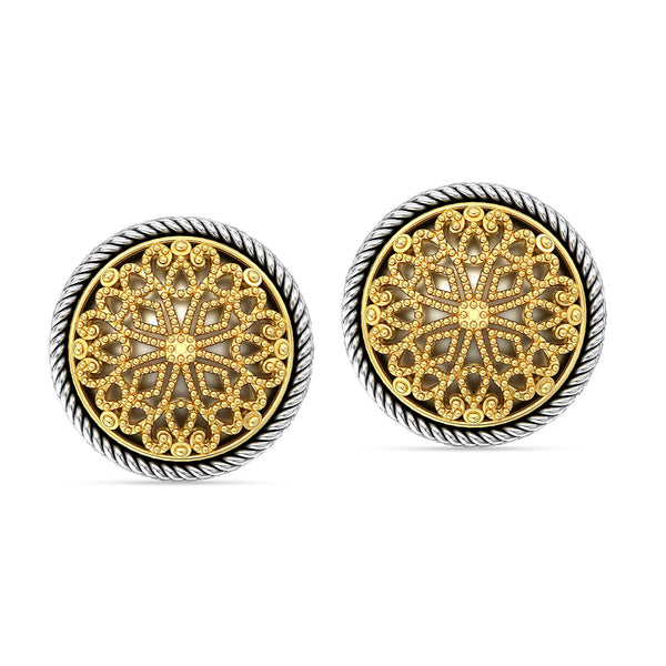 925 Sterling Silver 14K Gold-Plated Two-Tone Vintage Flower Pattern Cufflinks For Man