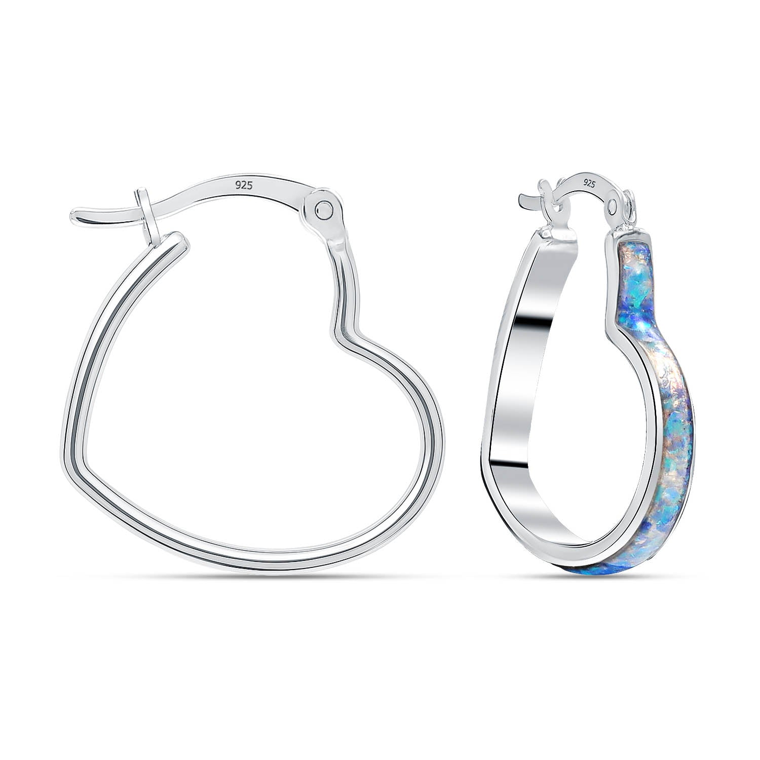 925 Sterling Silver Opal Love Theme Heart Shaped Hoop Earrings for Women