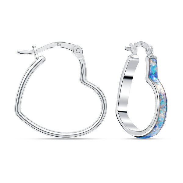 925 Sterling Silver Opal Love Theme Heart Shaped Hoop Earrings for Women