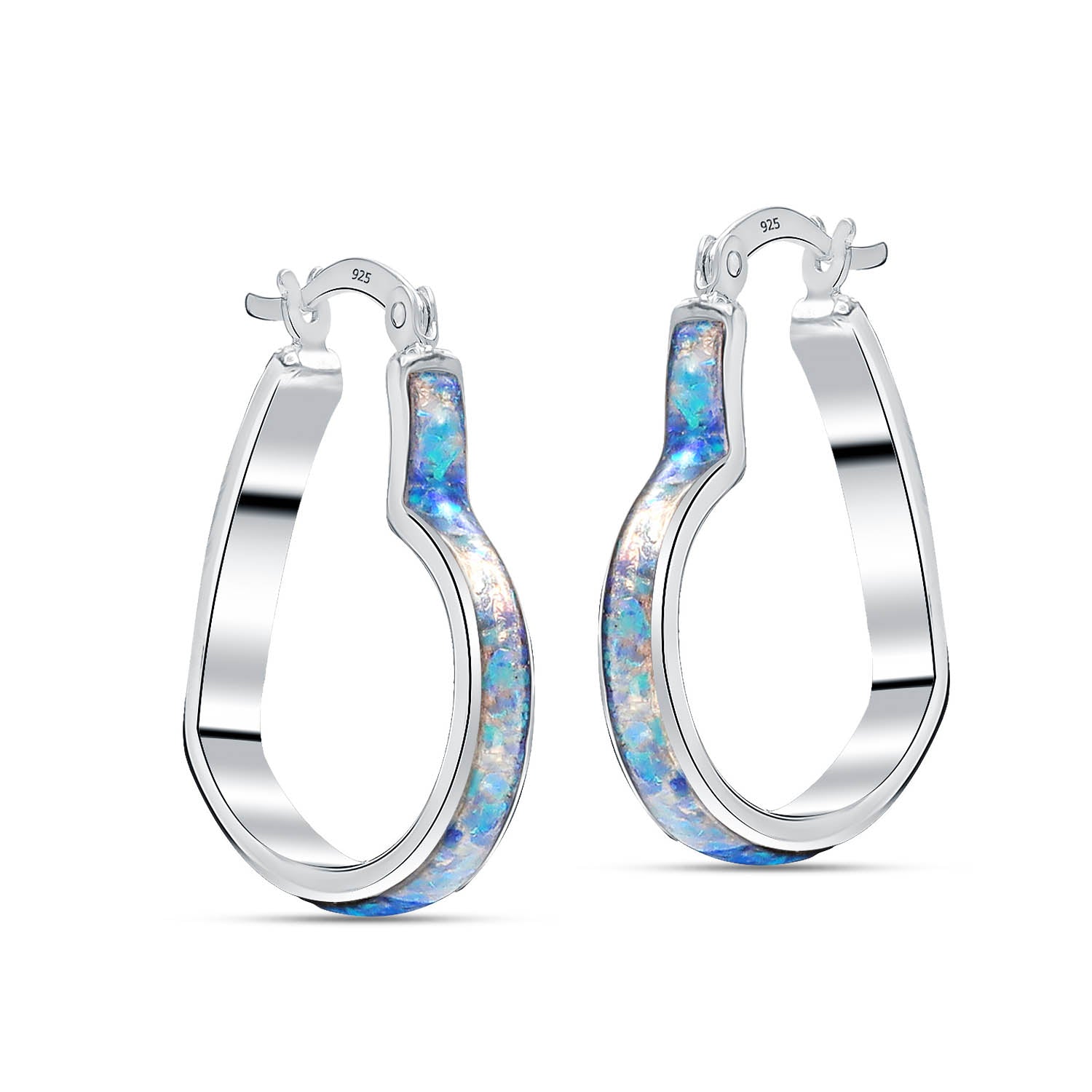 925 Sterling Silver Opal Love Theme Heart Shaped Hoop Earrings for Women