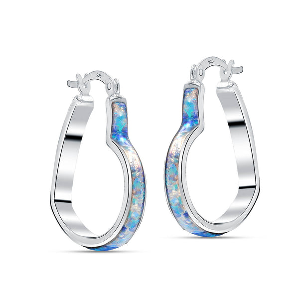 925 Sterling Silver Opal Love Theme Heart Shaped Hoop Earrings for Women