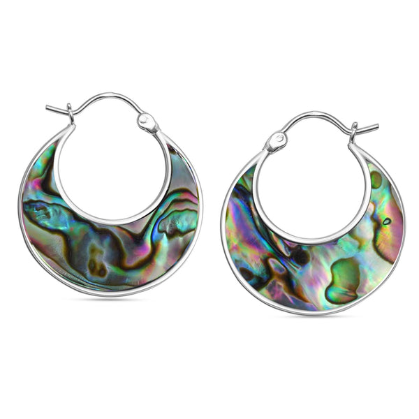 925 Sterling Silver Abalone Shell Gemstone Bali Dangling Hoop Earrings for Women