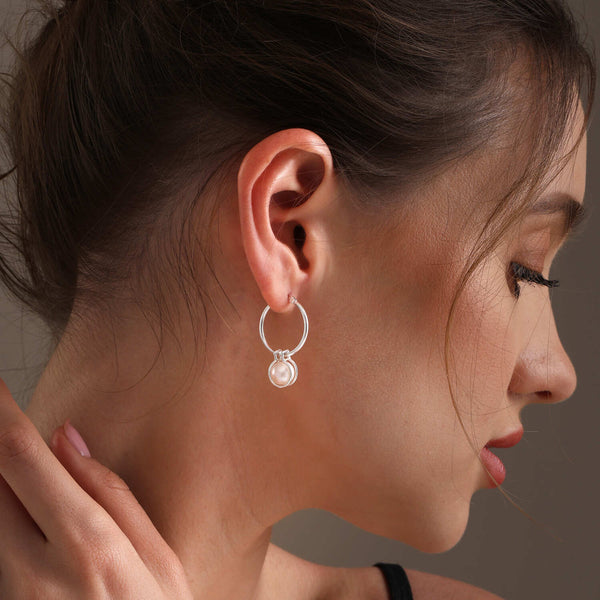 925 Sterling Silver Pearl Hoop Earrings for Women
