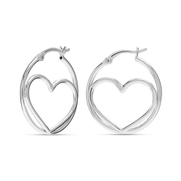 925 Sterling Silver Heart Shape Hoop Earrings for Women and Girls