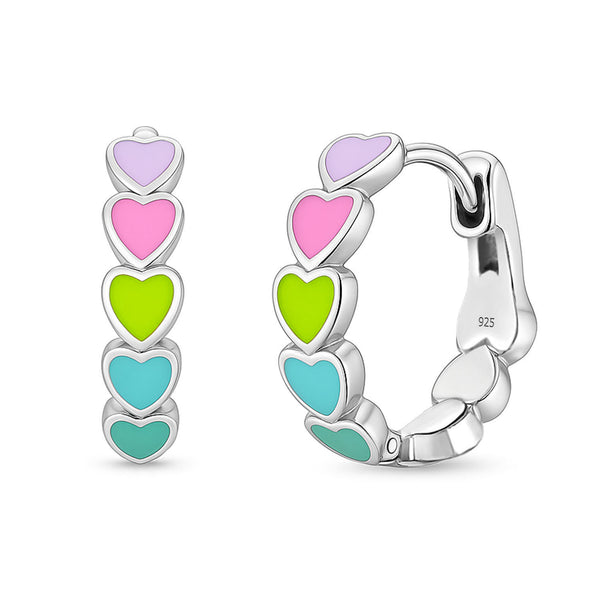 925 Sterling Silver Enamel Multicolored Heart Huggie Hoop Earrings for 4 and 15 Years Children | Gifts for Kids