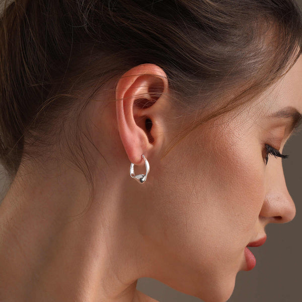 925 Sterling Silver Classic Twisted Round Wavy Click-Top Hoop Earrings for Women