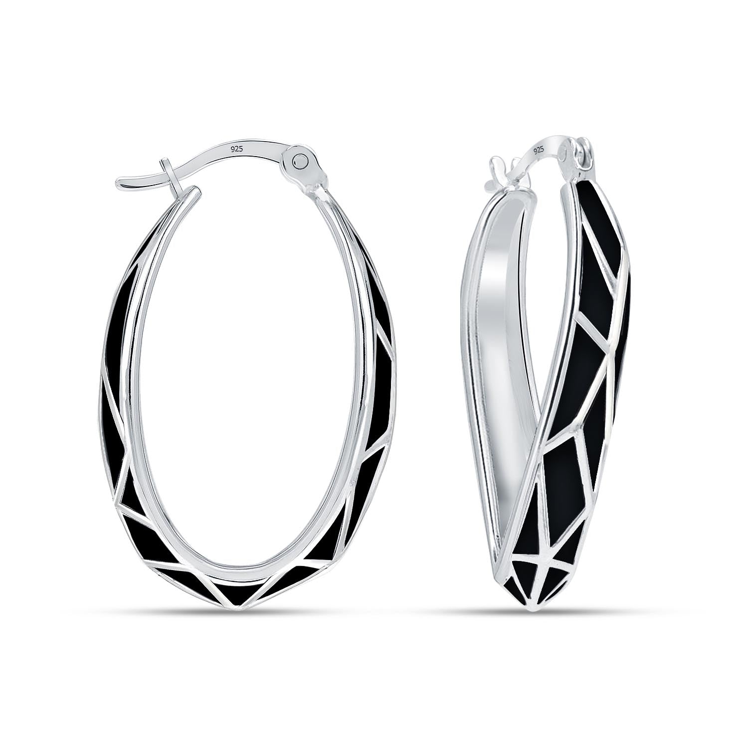 925 Sterling Silver Oval Twisted Hoop Earrings for Women