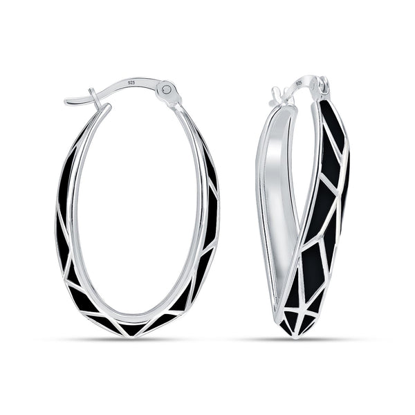 925 Sterling Silver Oval Twisted Hoop Earrings for Women