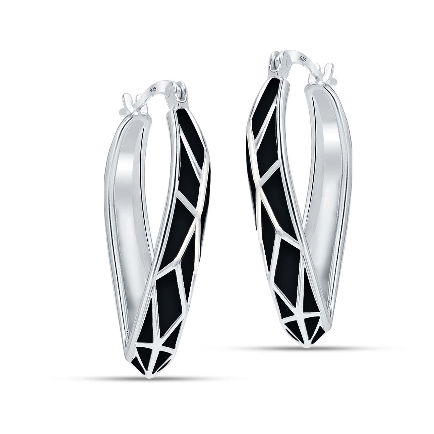 925 Sterling Silver Oval Twisted Hoop Earrings for Women