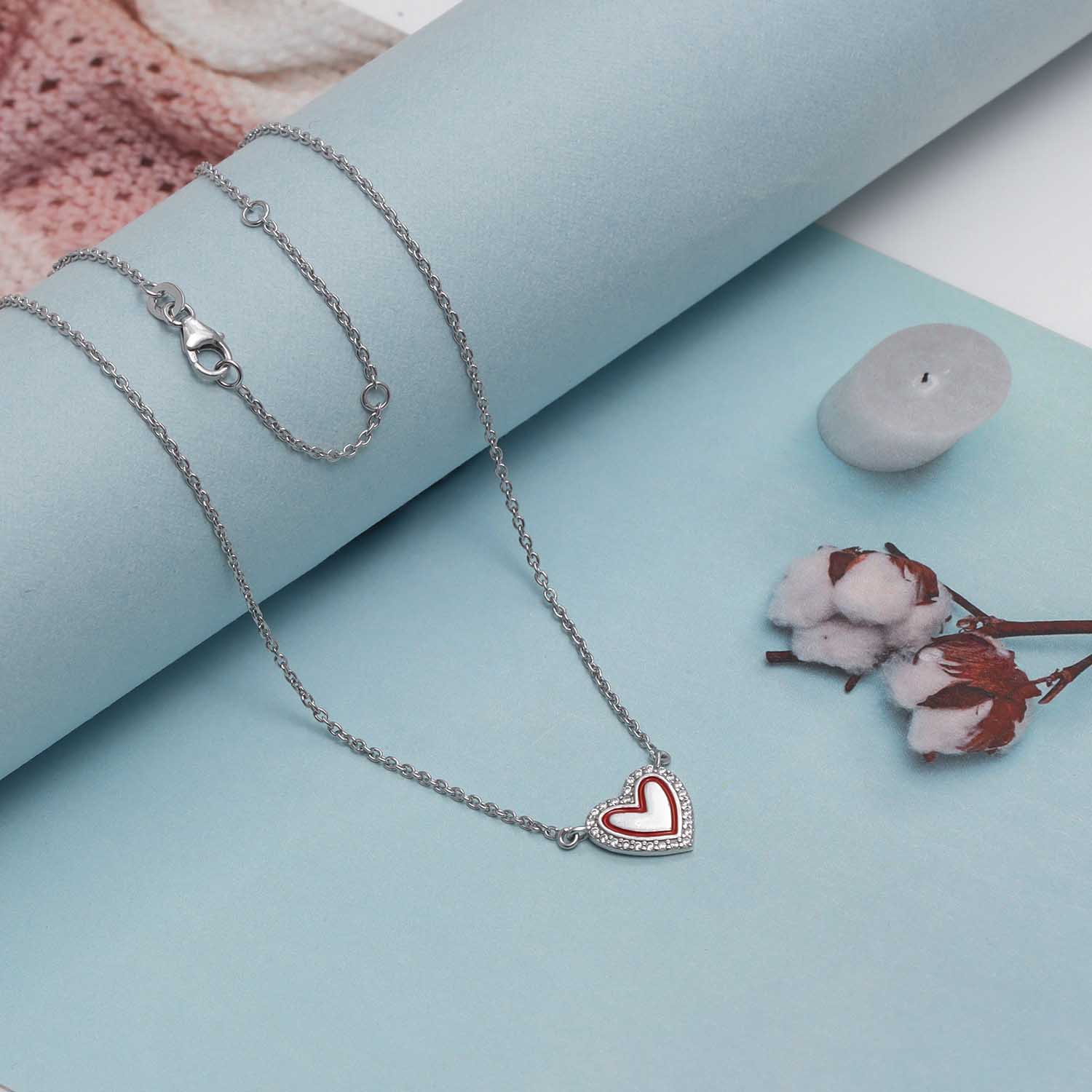 925 Sterling Silver Rhodium-Plated Red Heart & CZ Necklace for 14 to 16 Years Children | Gifts for Kids