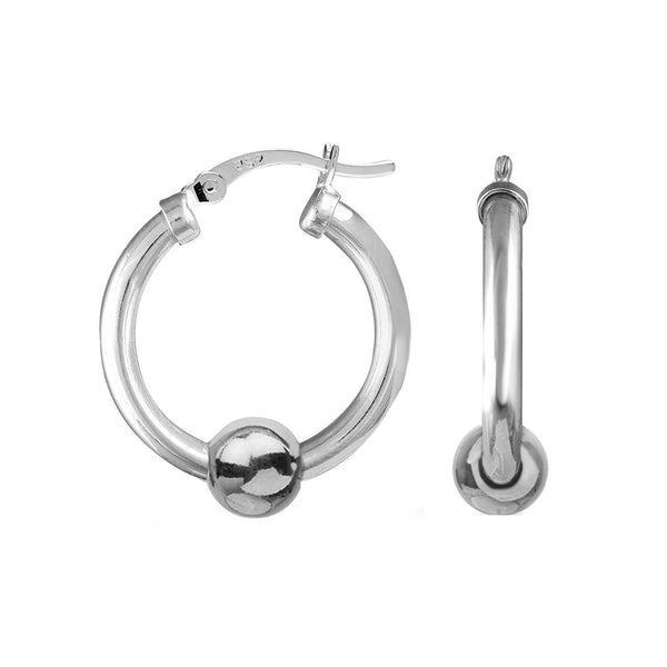 925 Sterling Silver Small Ball Bead Accent Click-Top Hoop Earrings for Women