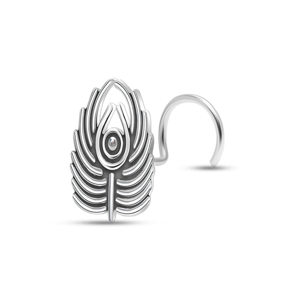 925 Sterling Silver Antique Peacock Feather Nose Pin for Women