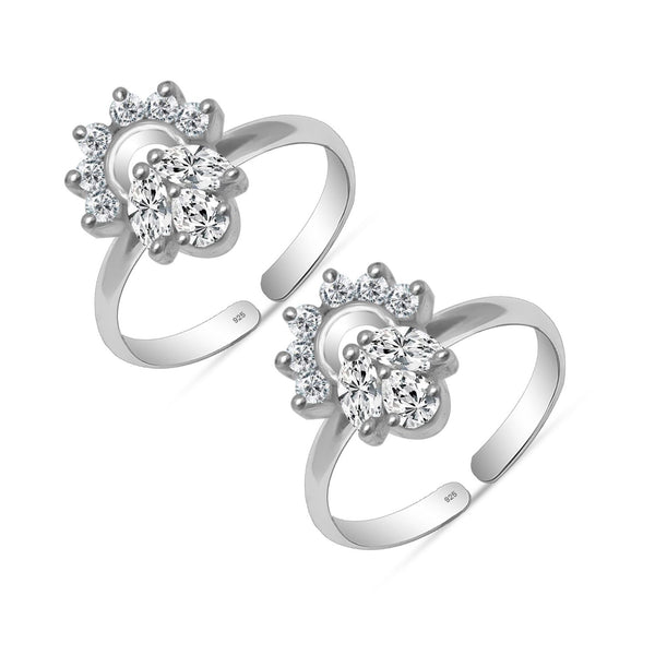 925 Sterling Silver Cz Floral Design Toe Ring for Women