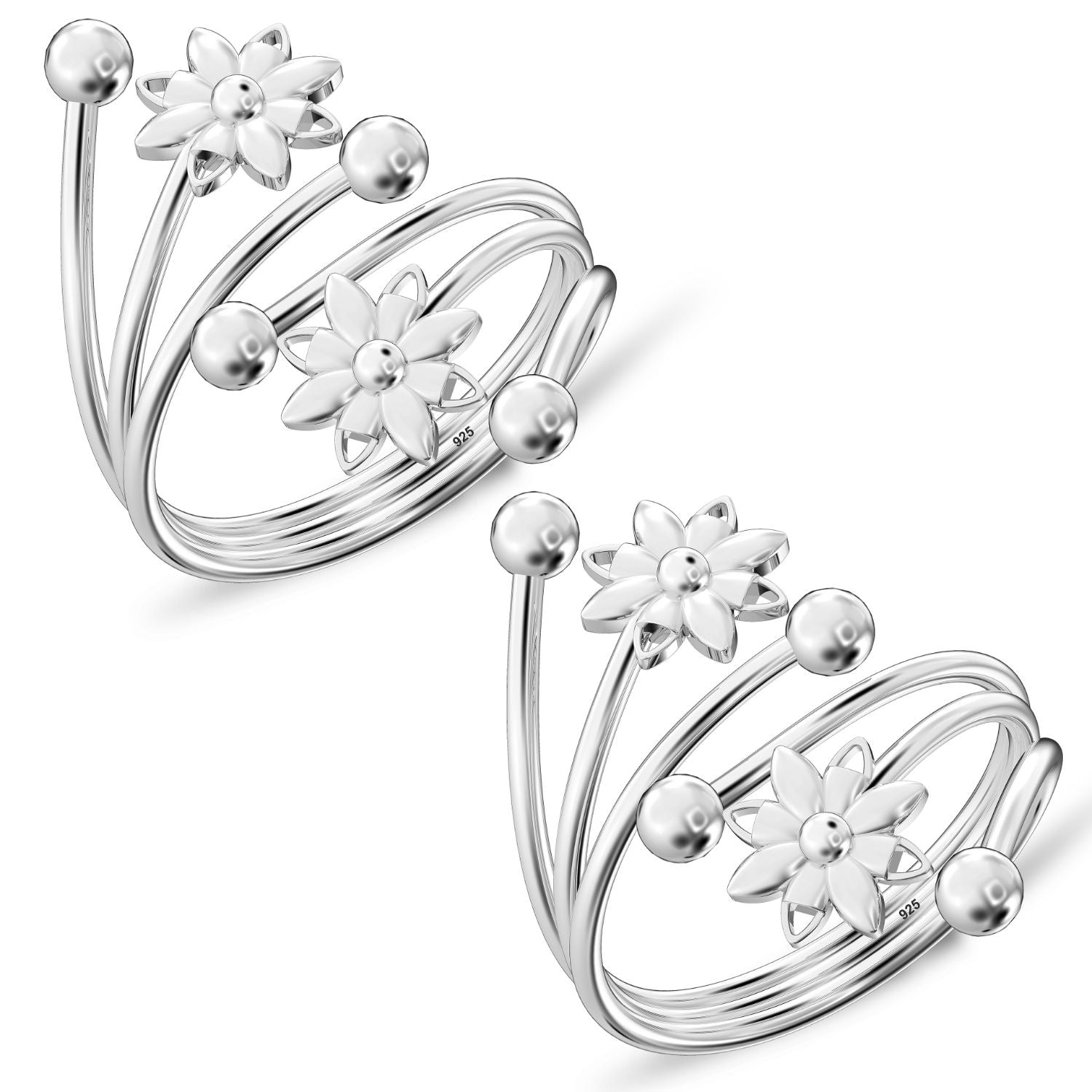 925 Sterling Silver Jewellery Floral Design Toe Ring for Women