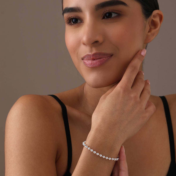 925 Sterling Silver Italian Handmade Bead Ball Strand Chain Bracelet for Teen and Women