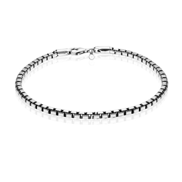 925 Sterling Silver Italian Box Chain Bracelet for Man