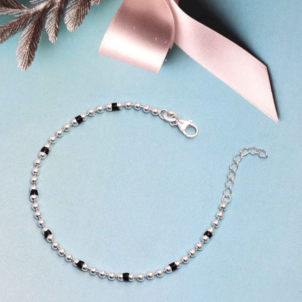 925 Sterling Silver Adjustable Round Bead Ball Bracelet for Women