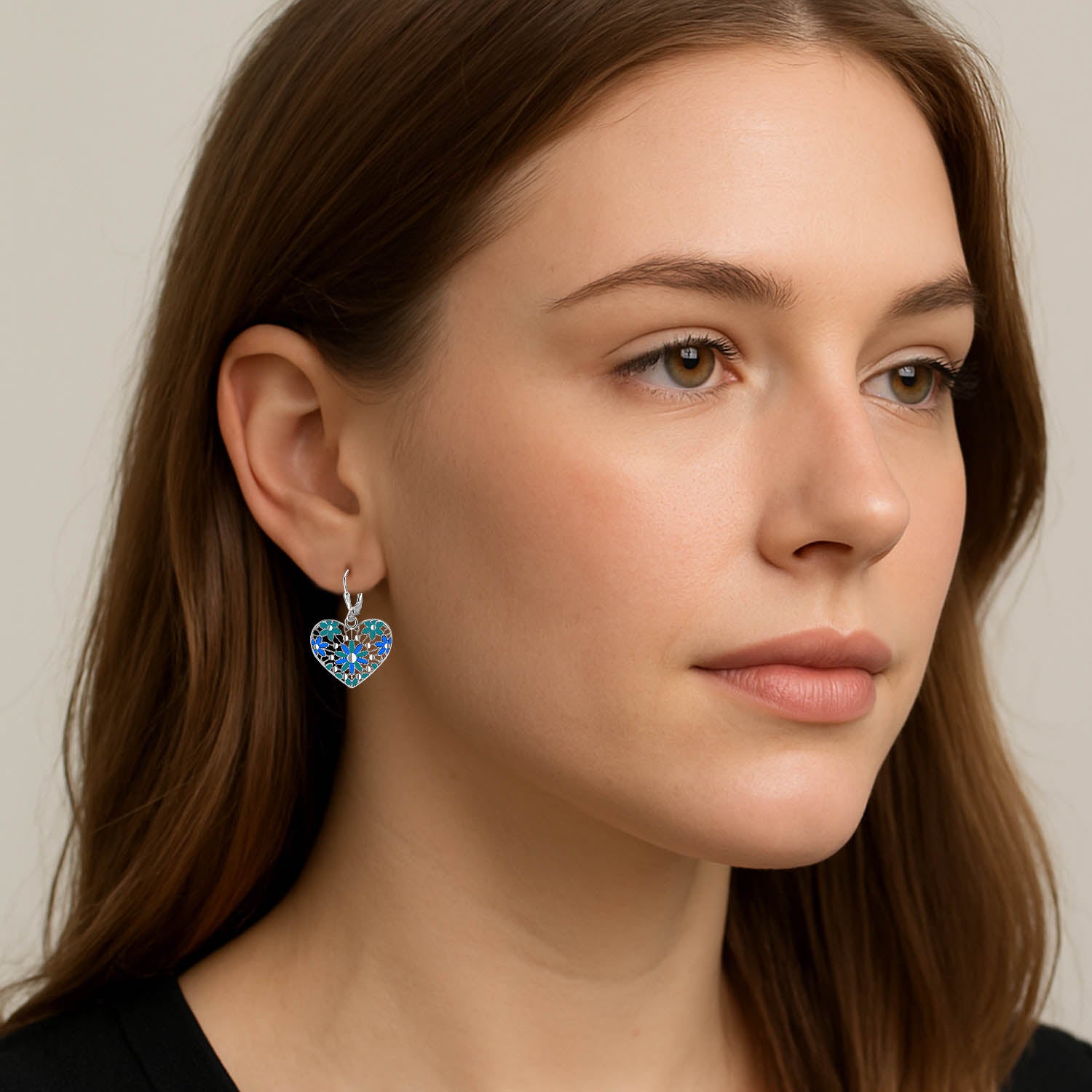 925 Sterling Silver Diamond-Cut Filigree Heart Shaped Enamel Drop Dangle Earrings For Women