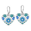 925 Sterling Silver Diamond-Cut Filigree Heart Shaped Enamel Drop Dangle Earrings For Women