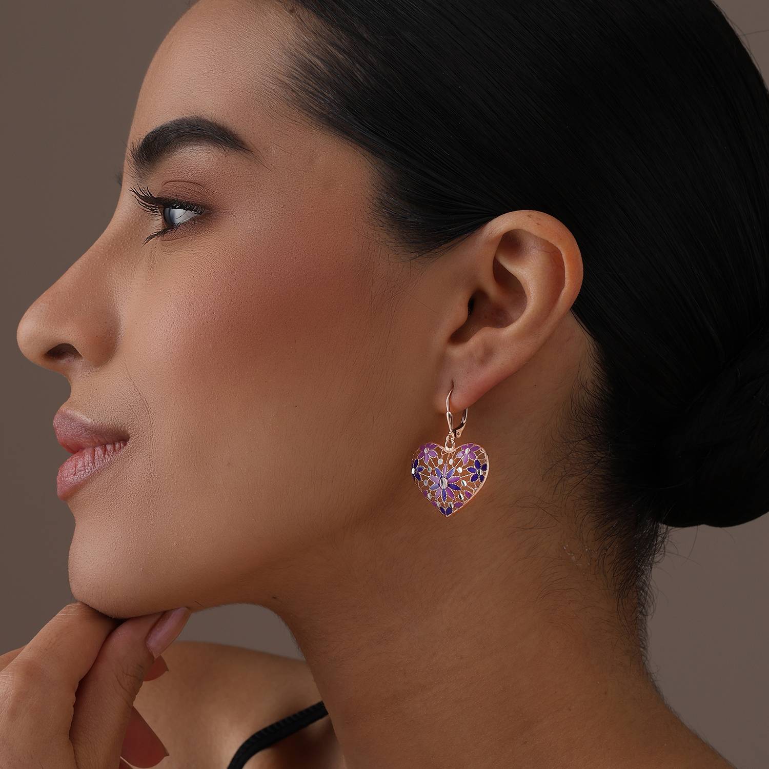 925 Sterling Silver Diamond-Cut Filigree Heart Shaped Enamel Drop Dangle Earrings For Women