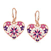925 Sterling Silver Diamond-Cut Filigree Heart Shaped Enamel Drop Dangle Earrings For Women